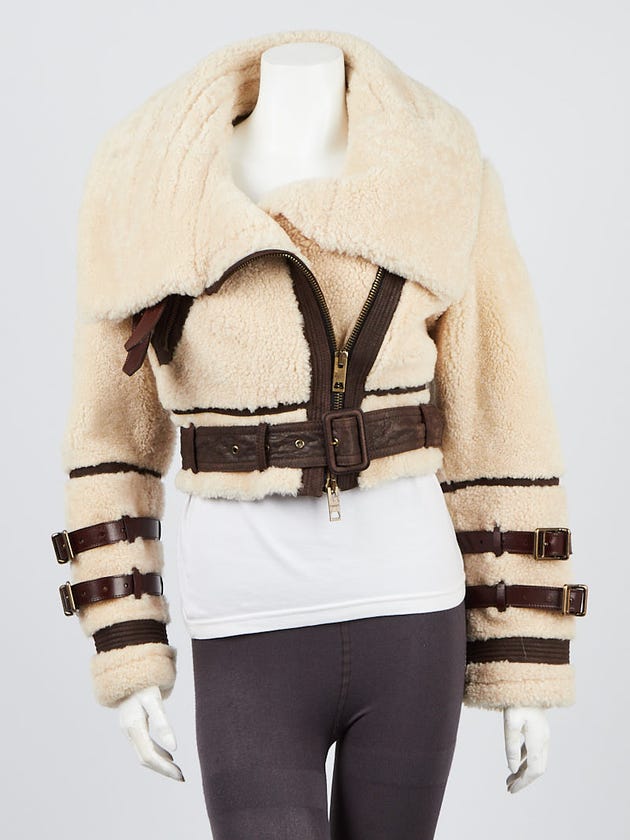 Burberry Sheepskin and Leather Cropped Motorcycle Jacket Size 4/38