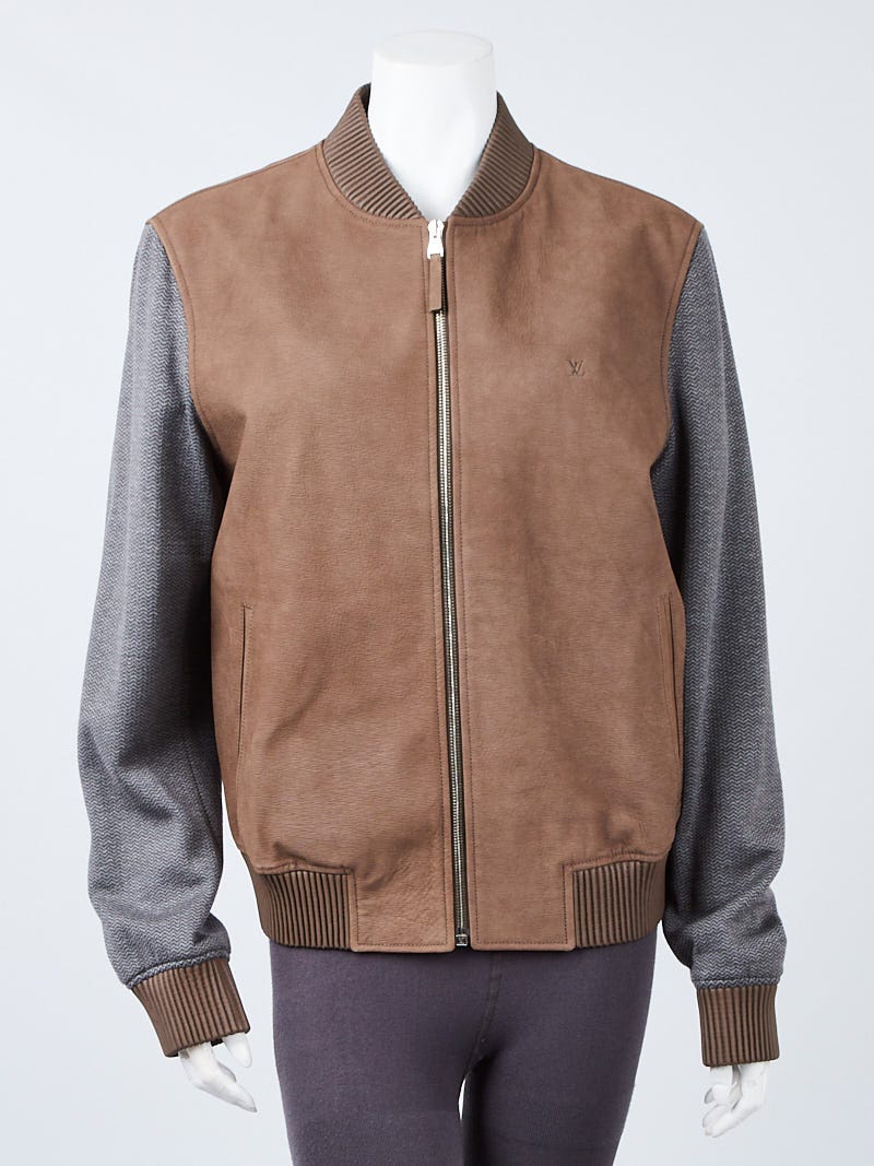 Louis Vuitton Brown Calfskin Leather Varsity Bomber Jacket Size 14/48