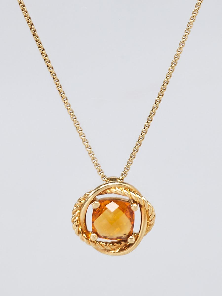 David Yurman 7mm 18k Yellow Gold and Citrine Infinity Pendant Necklace
