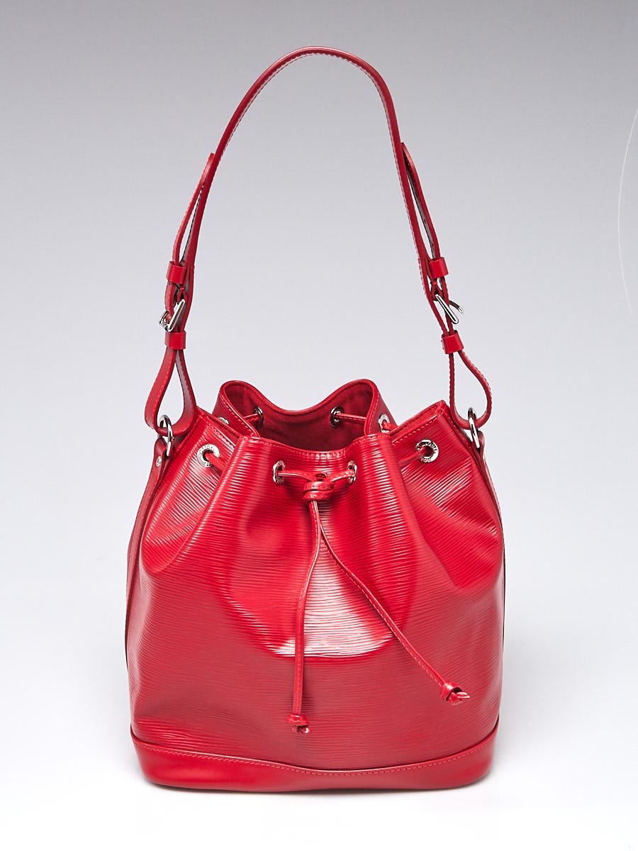 Auth Louis Vuitton Drawstring Petit Noe Silver Hardware Red Epi Leather Bag