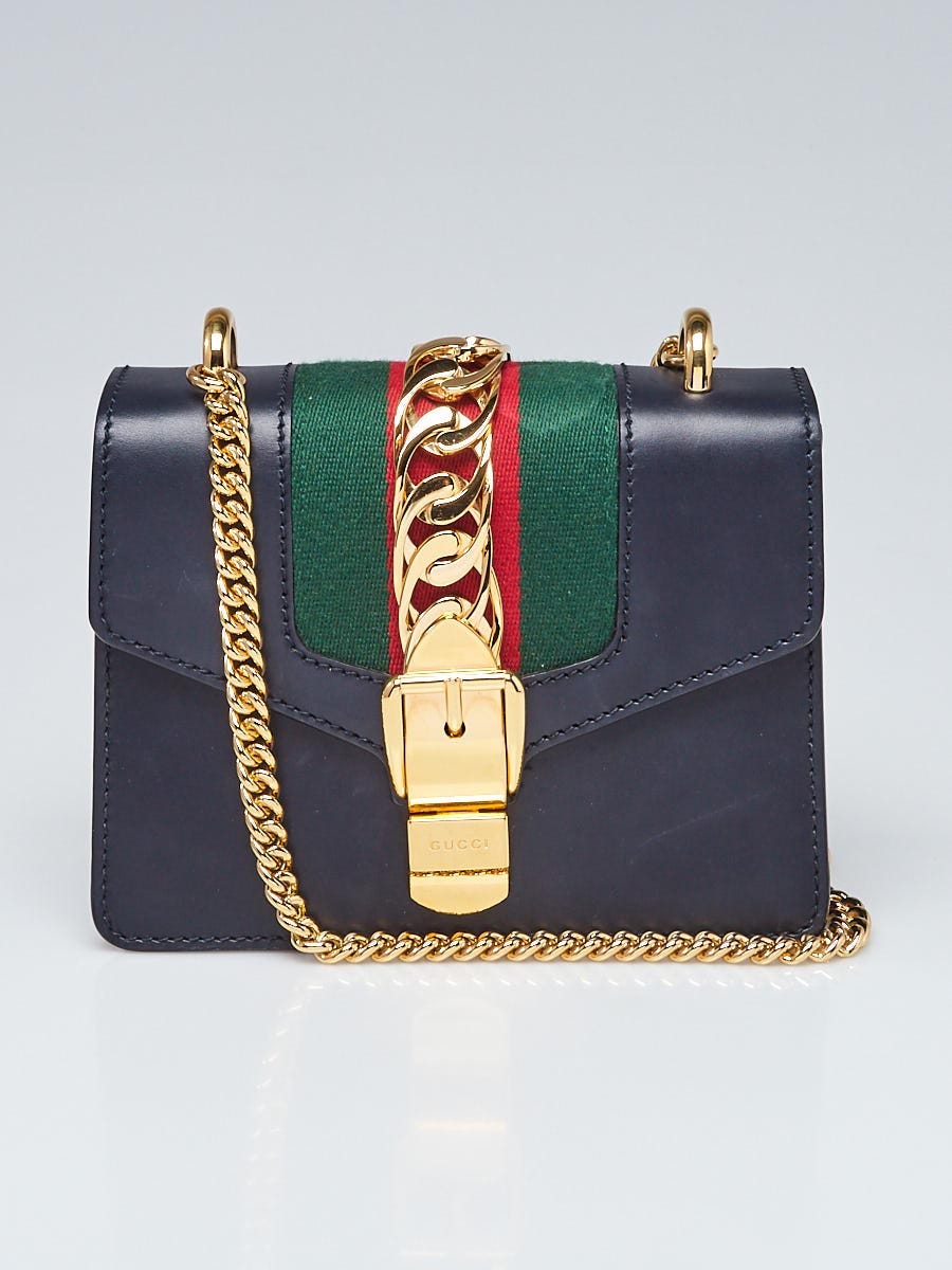 Gucci Black Leather Vintage Web Mini Sylvie Shoulder Bag