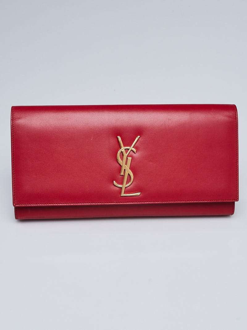 Yves Saint Laurent Red Smooth Leather Cassandre Clutch Bag