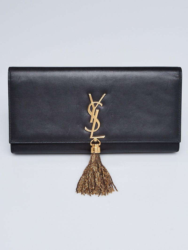 Yves Saint Laurent Black Leather Cassandre Tassel Clutch Bag