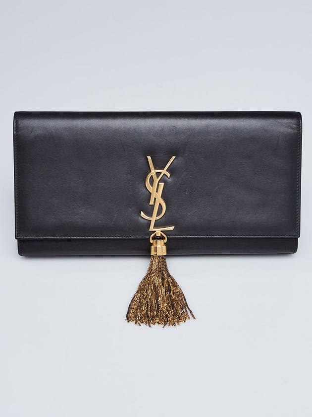 Yves Saint Laurent Black Leather Cassandre Tassel Clutch Bag