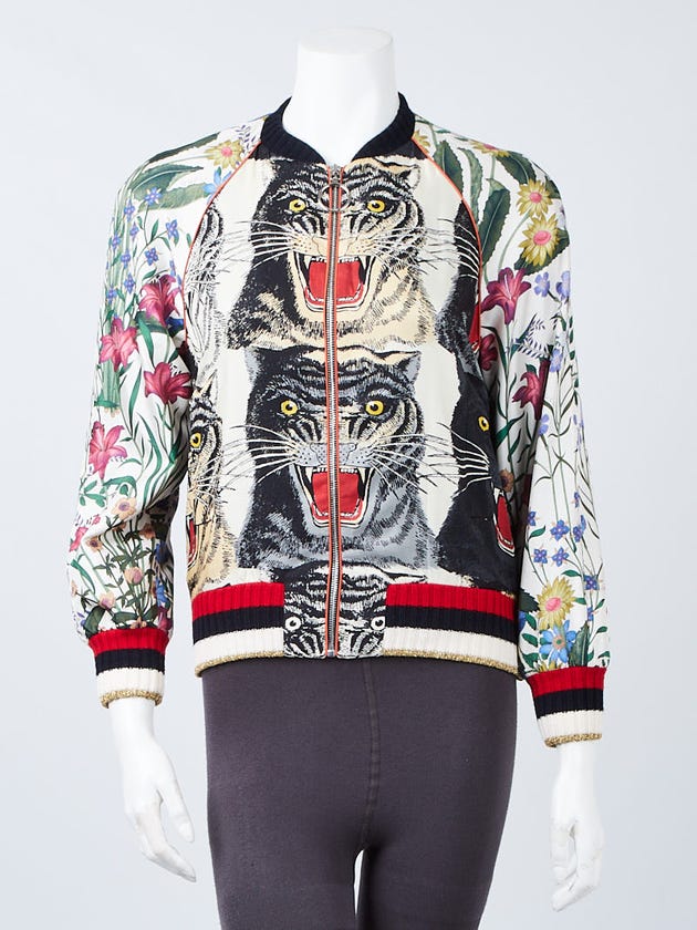 Gucci Multicolor Silk Printed Bomber Jacket Size 4/38