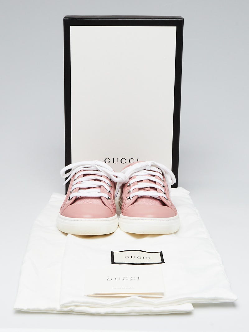Gucci Pink GG Canvas Leather Low Top Sneakers Size 4.5 35 Yoogi s Closet