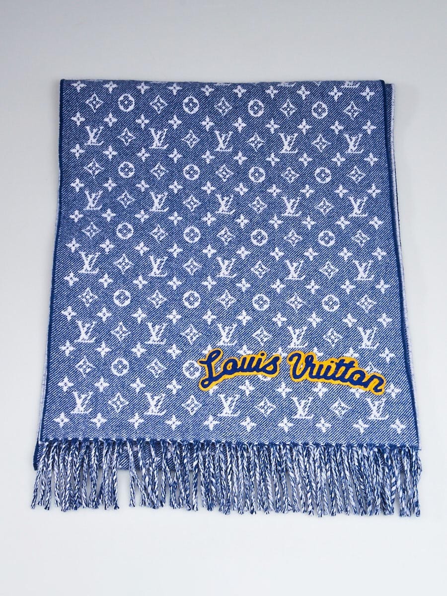 Louis Vuitton Blue Wool/Cashmere Monogram Denimbellished City Scarf -  Yoogi's Closet