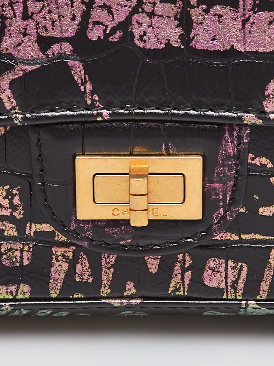 Chanel Black 2.55 Reissue Croc Embossed Leather Graffiti