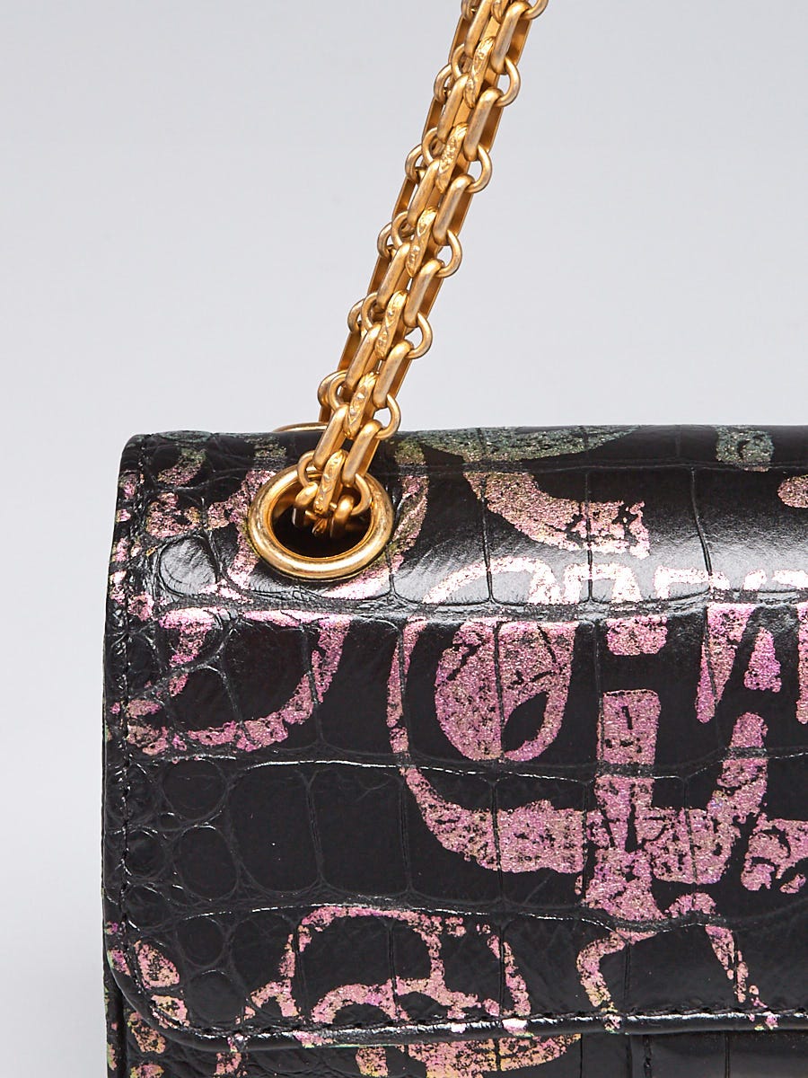 Chanel Metallic Gold Graffiti Crocodile-Embossed Medium Boy Bag