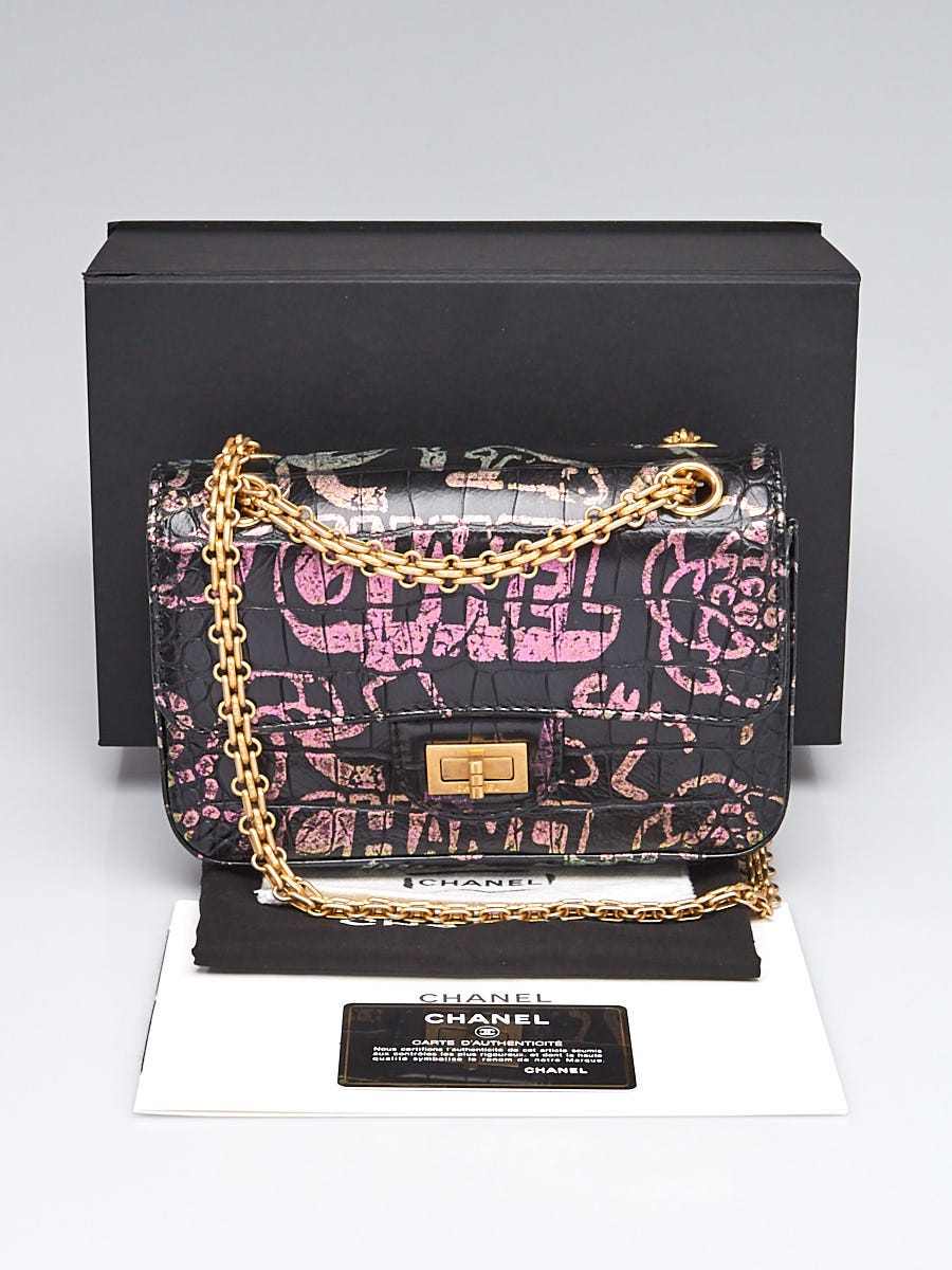 Chanel Black Crocodile Embossed Graffiti Reissue 2.55 224 Mini Flap Sh –  FashionsZila