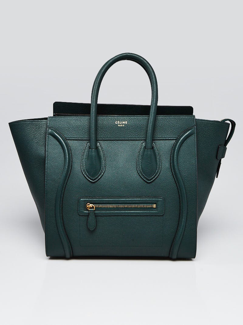 Celine Green Drummed Leather Mini Luggage Tote Bag Yoogi s Closet