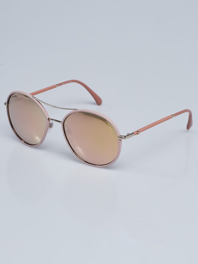 Chanel Round Faux Pearl Embellished Pink Sunglasses at 1stDibs