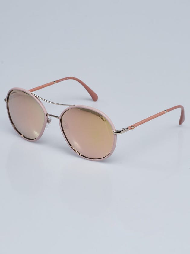 Chanel Pink Leather Frame Mirror Tint Round Sunglasses-4228