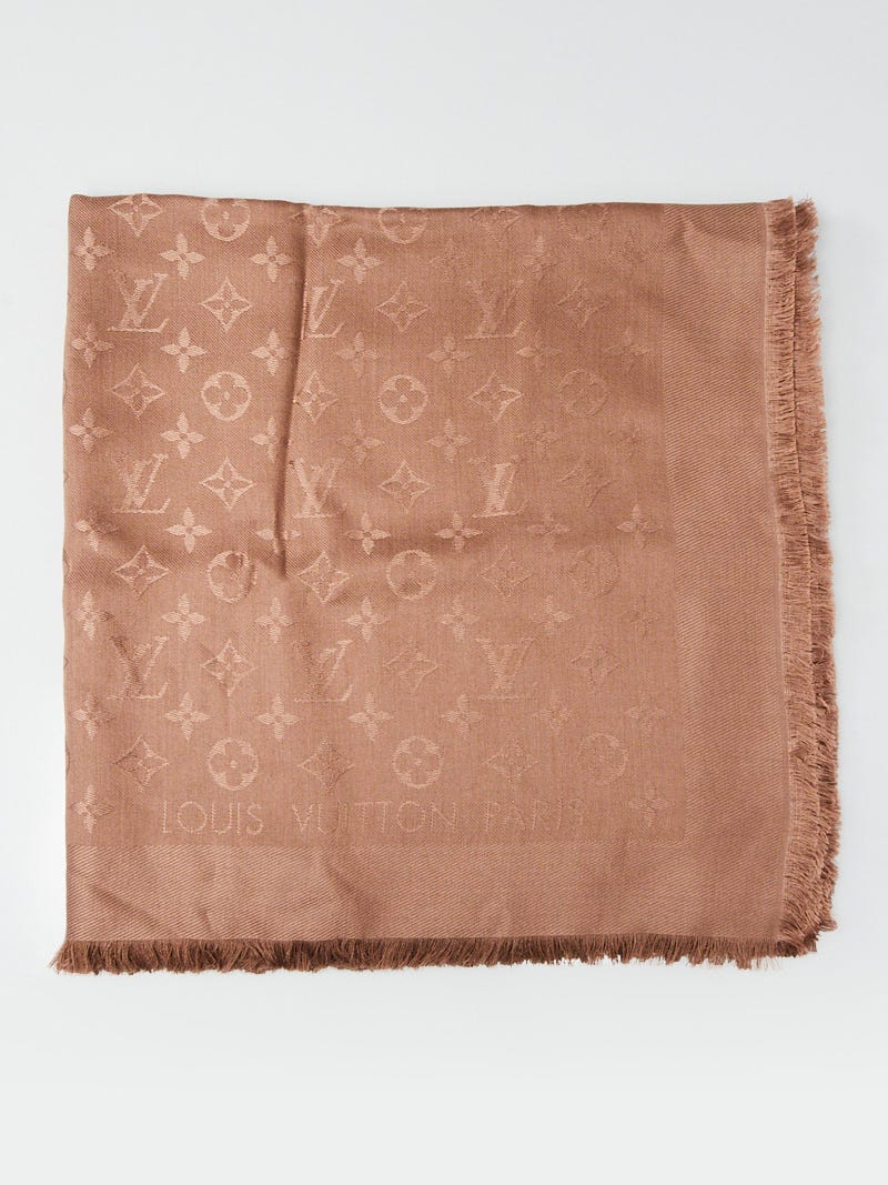 Louis Vuitton Cappuccino Monogram Silk/Wool Shawl Scarf - Yoogi's Closet