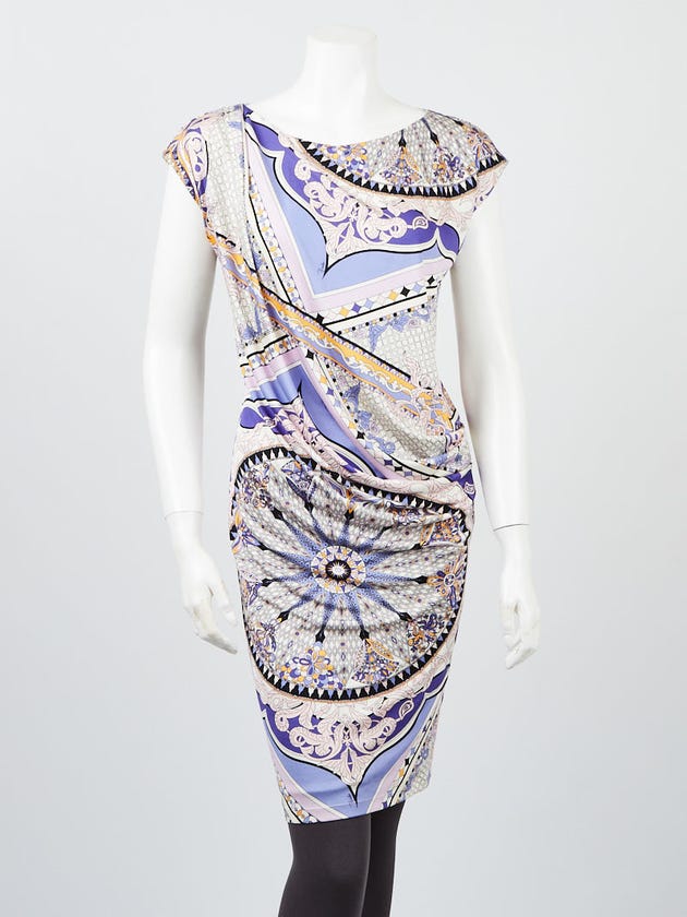 Emilio Pucci Purple Multicolor Abstract Print Silk Sleeveless Dress Size 6/36