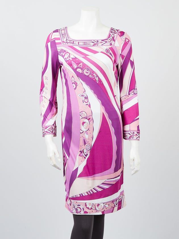 Emilio Pucci Purple  Geometric Print Viscose Blend Long Sleeve  Dress Size 6/38