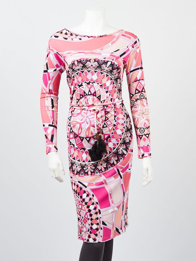 Emilio Pucci Pink  Geometric Print Viscose Blend Long Sleeve  Dress Size 6/38