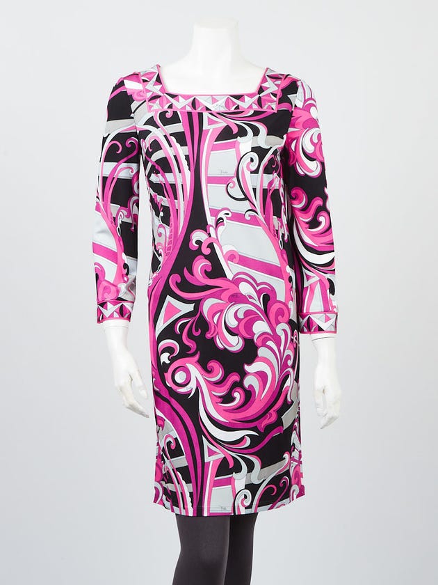Emilio Pucci Pink/Purple Geometric Print Viscose Blend Long Sleeve  Dress Size 4/38