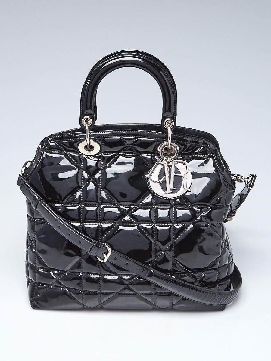素晴らしい Cannage Black Dior Christian Quilted Leather Patent バッグ