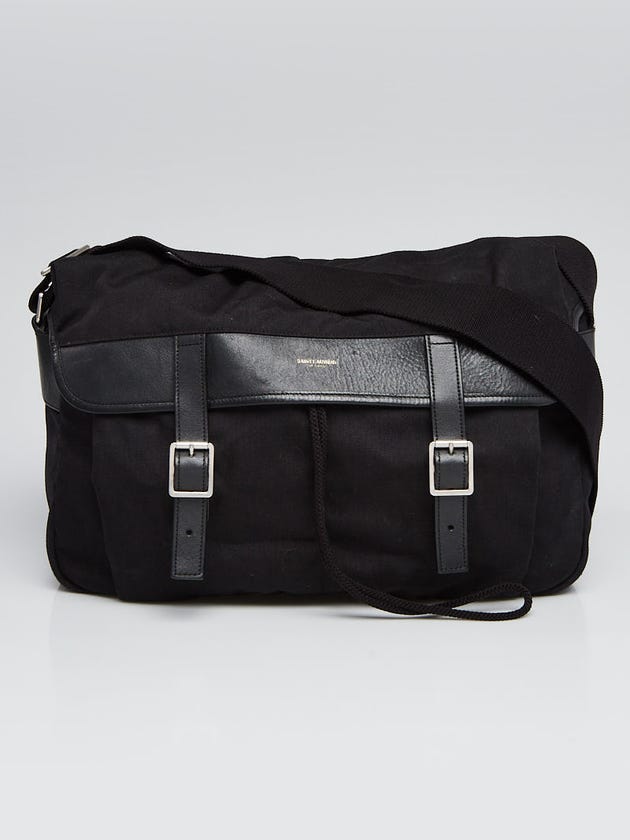 Yves Saint Laurent Black Canvas/Leather Hunting Buckle Messenger Bag