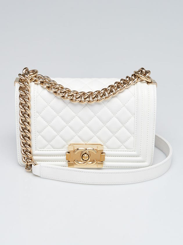 Chanel White Quilted Lambskin Leather Small Boy Bag