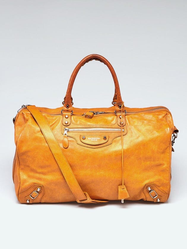 Balenciaga Golden Yellow Lambskin Leather Voyage 24H Travel Bag