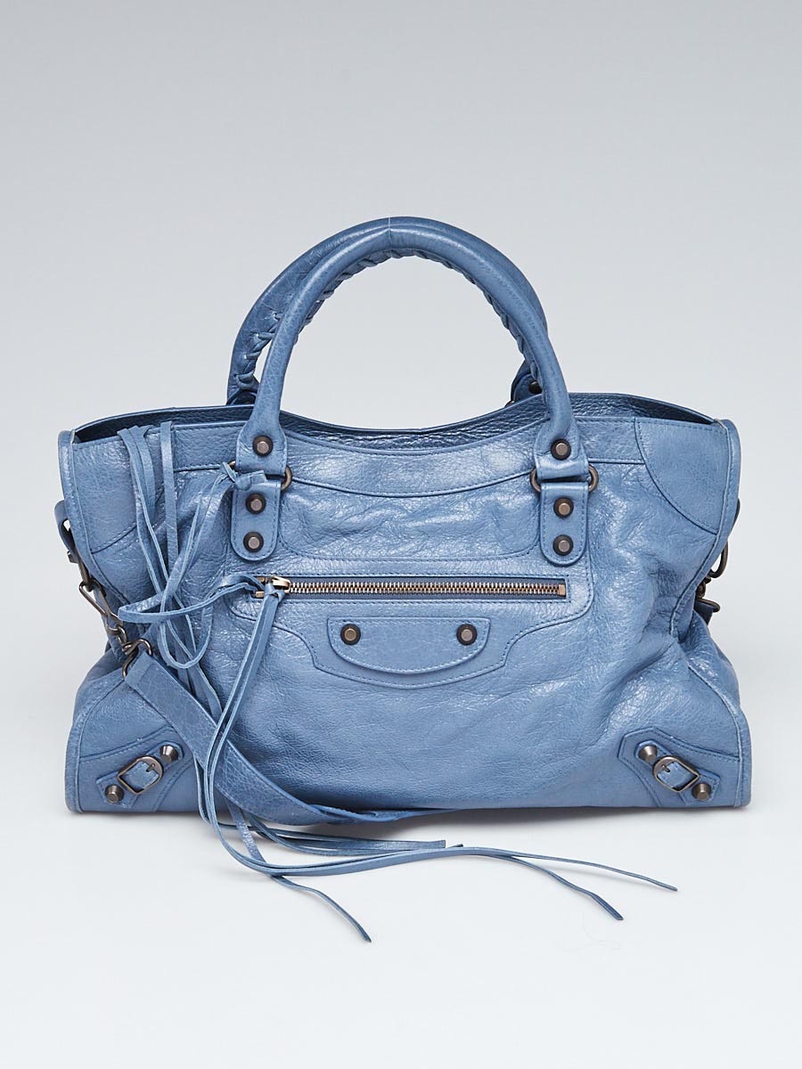 Balenciaga Bleu Persian Lambskin Leather Motorcycle City Bag