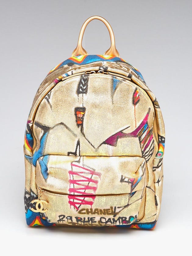 Chanel Gold Multicolor Leather and Cotton Paris-New York Street Spirit Backpack Bag