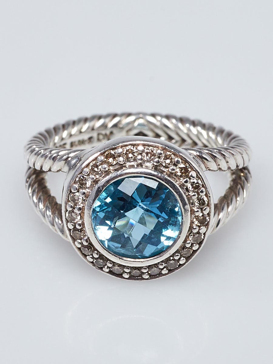 David Yurman Blue Topaz Sterling Silver and Diamond Petite Cerise