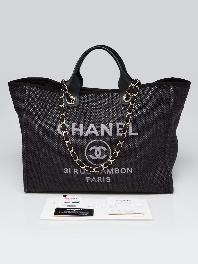 Chanel Black Canvas Deauville Large Shopping Tote Bag - Yoogi's Closet