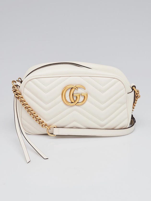 Gucci White Quilted Leather Marmont Metalasse Small Shoulder Bag