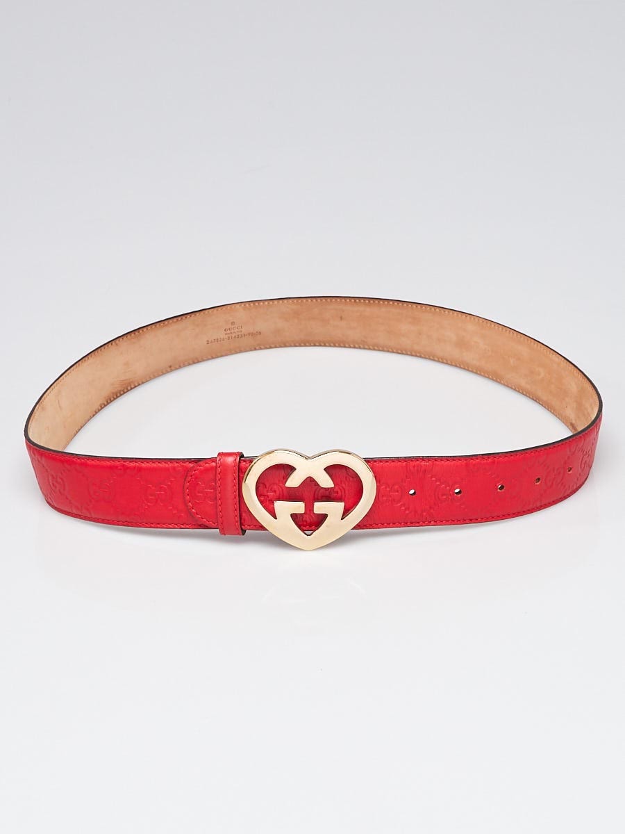 Gucci Red Guccissima Leather GG Heart Buckle Belt Size 90 36 Yoogi s Closet