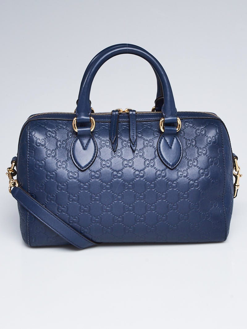 Gucci Guccissima Bosten Bag in Dark Blue Leather