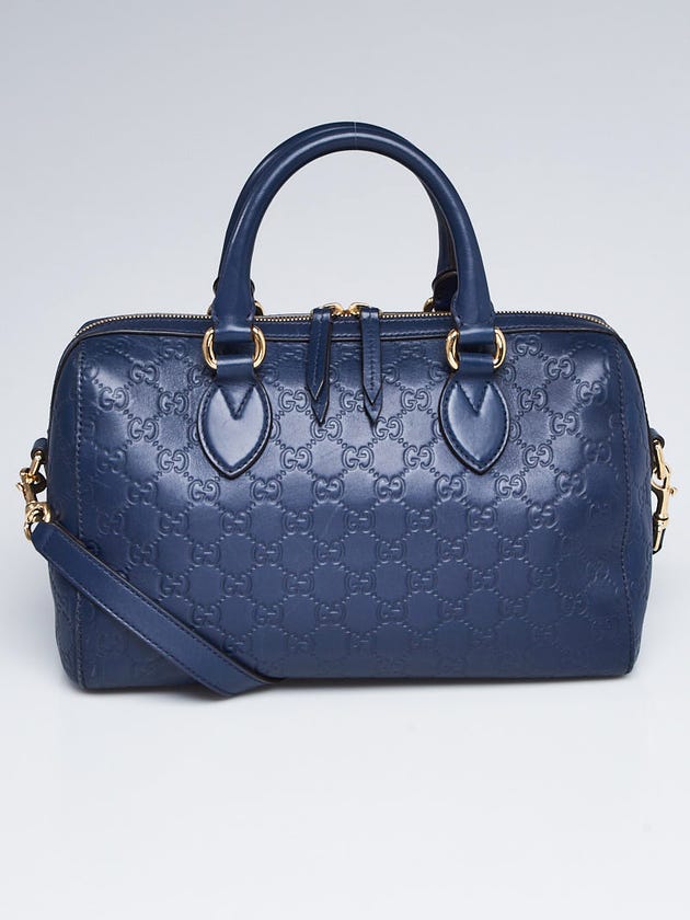 Gucci Blue Guccissima Leather Boston Bag w/ Strap