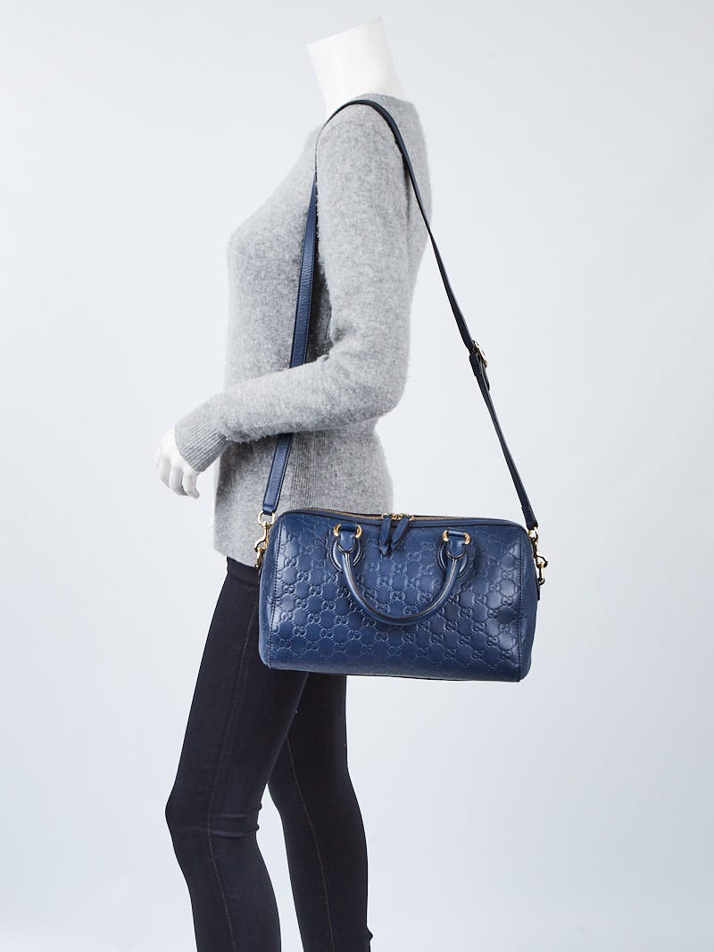 Gucci Blue Guccissima Leather Boston Bag w/ Strap | Yoogi's