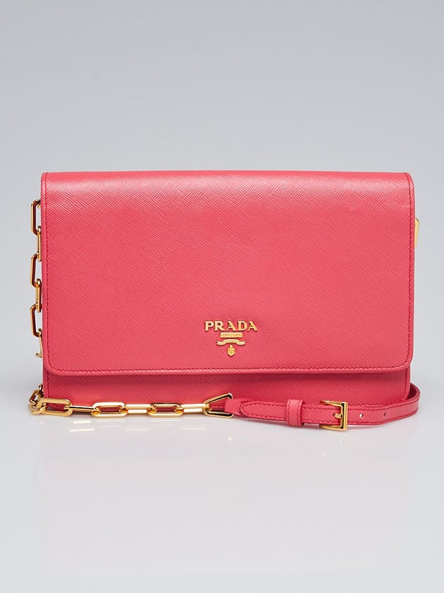 Prada Fragola Saffiano Metal Leather Wallet on Chain Clutch Bag 1M1405