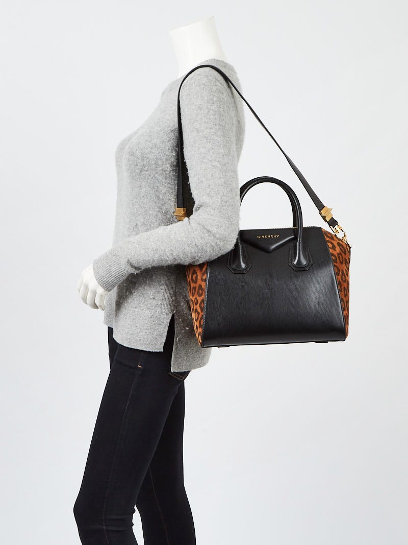 Givenchy Black Leather and Leopard Print Suede Small Antigona Bag Yoogi s Closet