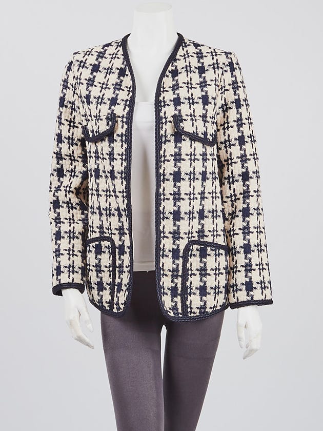 Gucci Blue/White Cotton Tweed Open Jacket Size 6/40