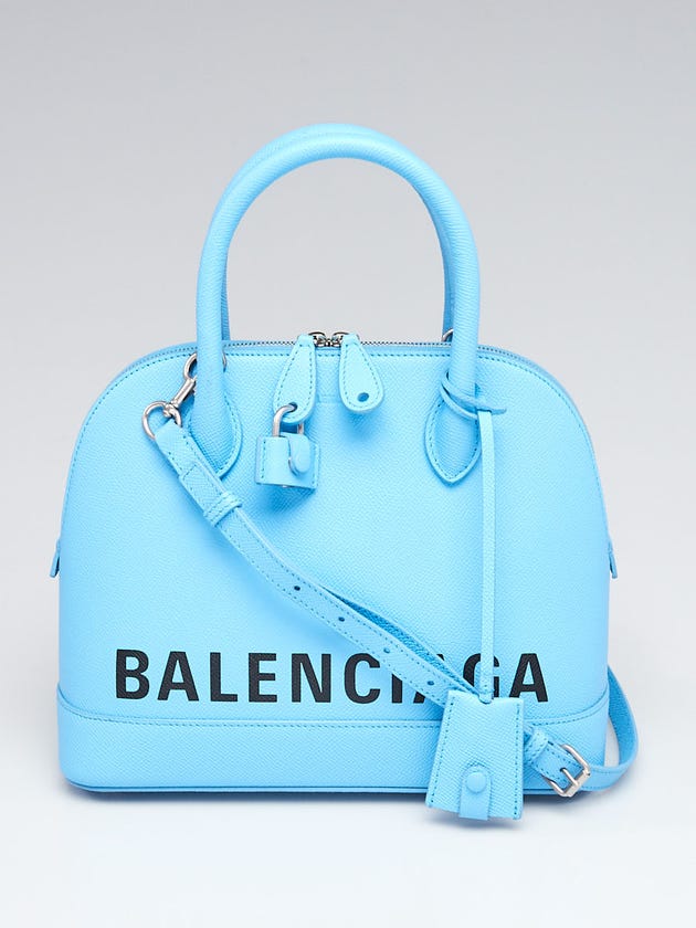 Balenciaga Baby Blue/Black Stamped Calfskin Leather Small Ville Satchel Bag