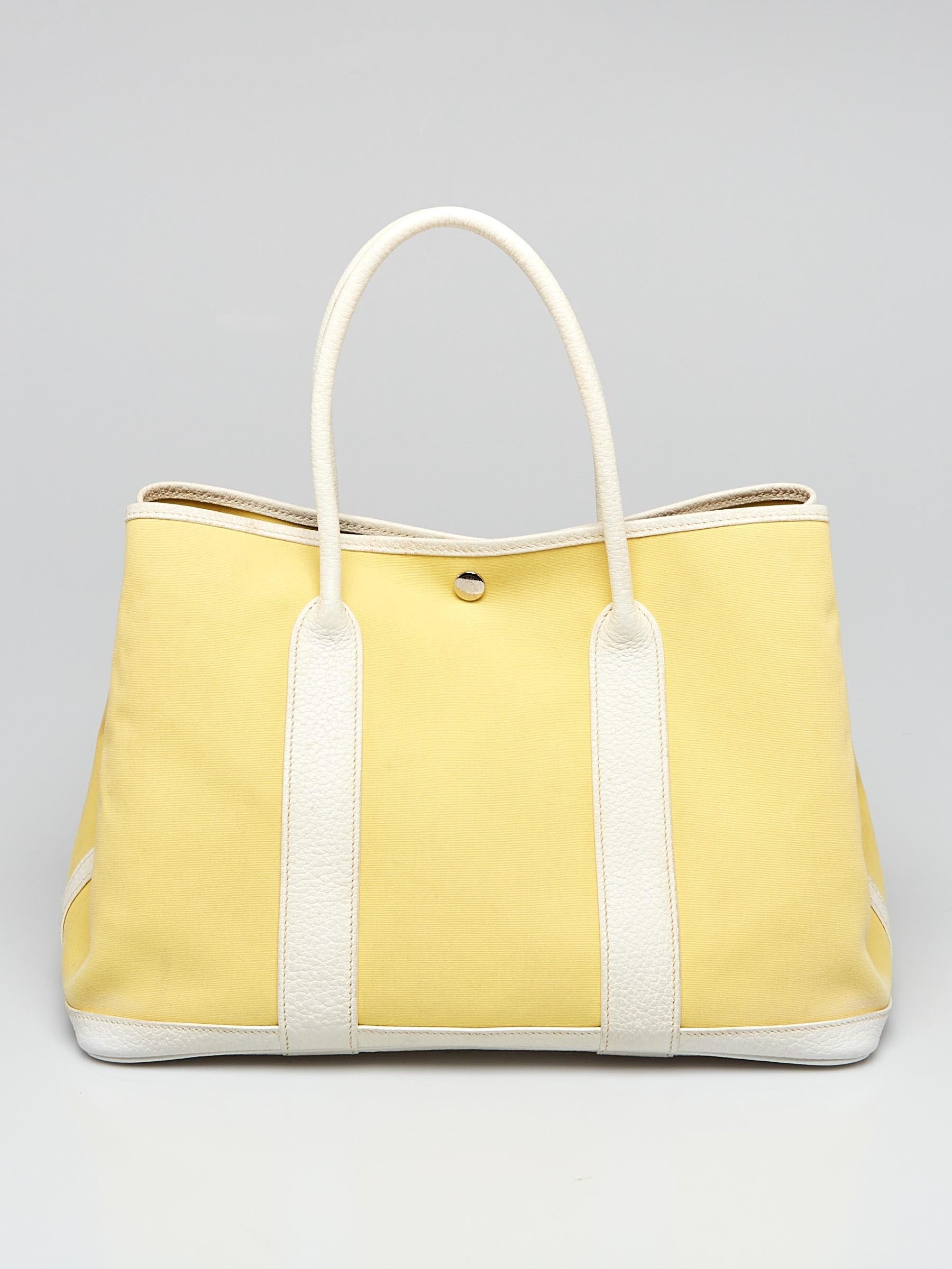 Hermes Yellow Canvas and White Buffalo Leather Garden Party 36 Bag