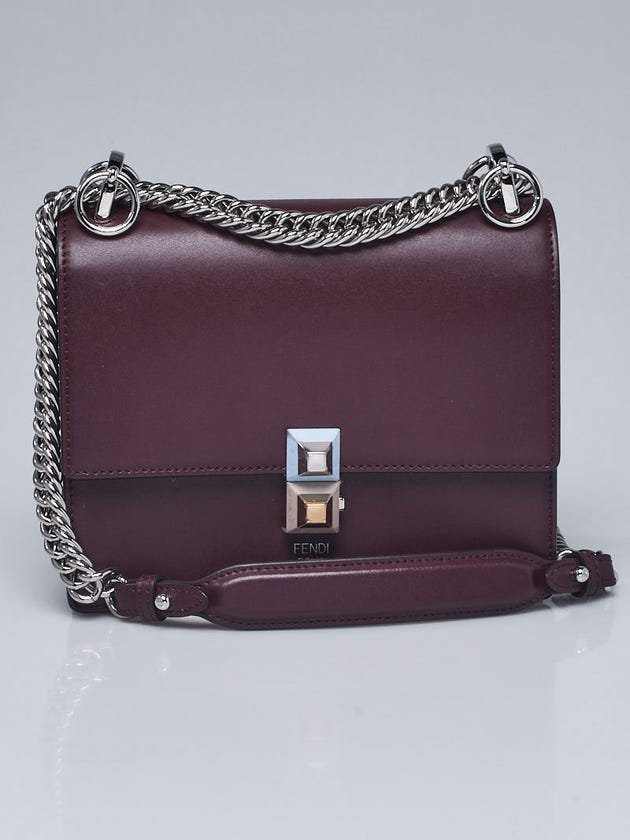 Fendi Burgundy Calfskin Leather Small I Kan Chain Shoulder Bag 8M0381