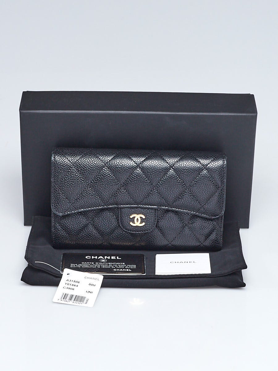 Chanel Black Quilted Caviar Leather Classic Flap Wallet - Yoogi's