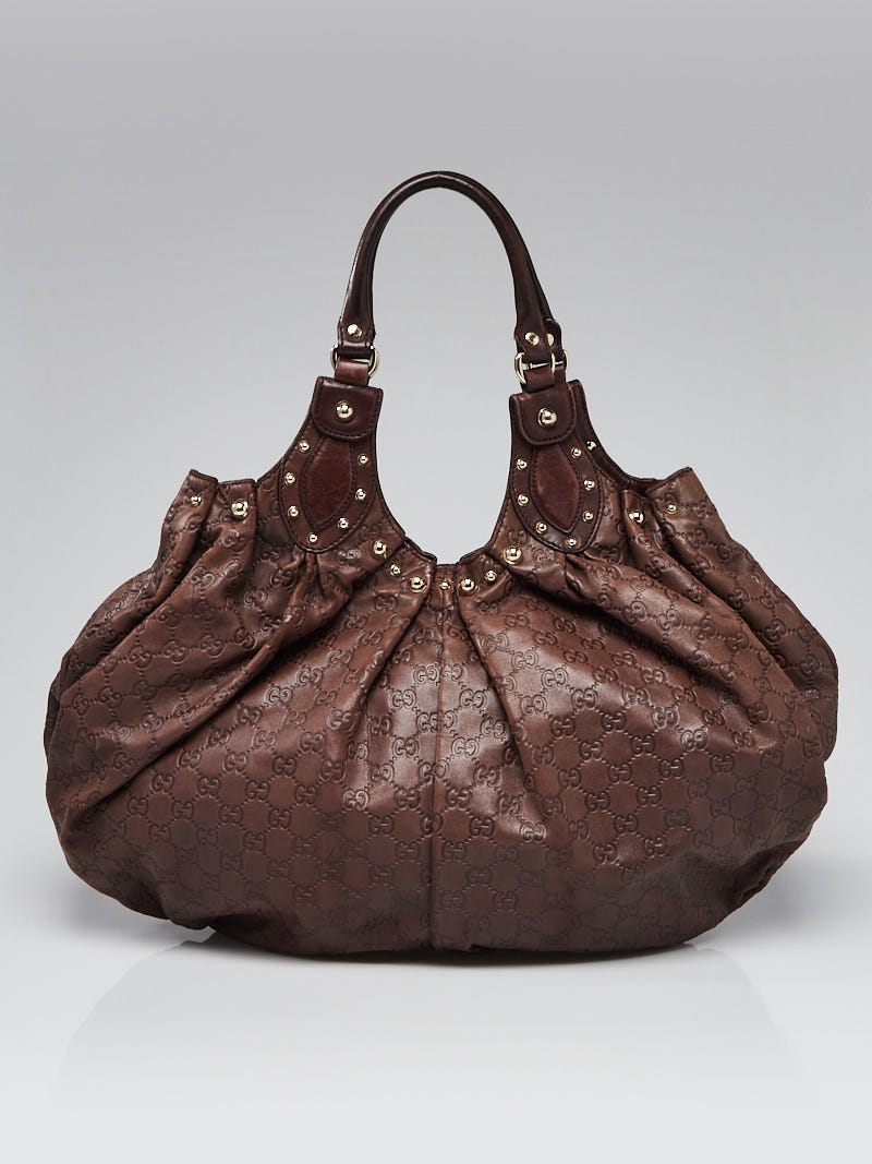 Gucci Brown Guccissima Leather Studded Pelham Bag | Yoogi's Closet