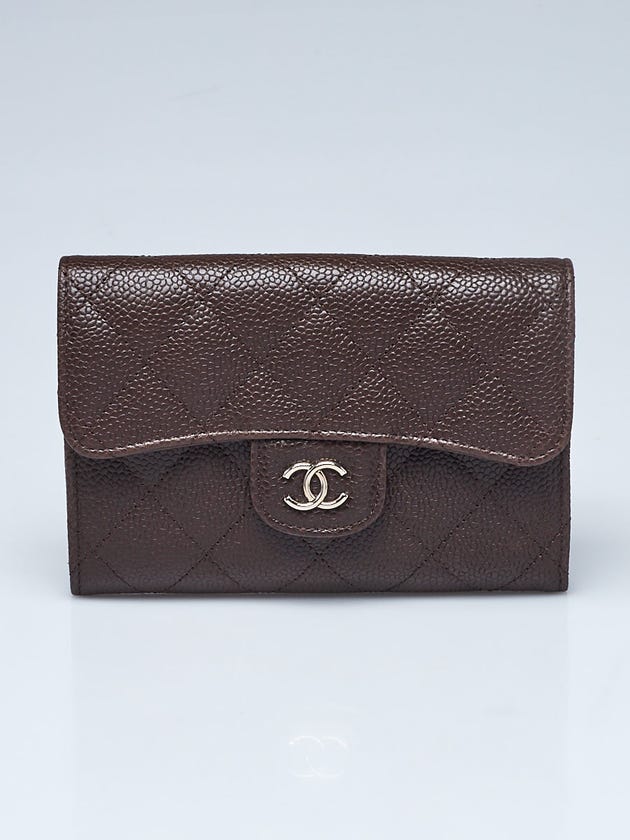Chanel Dark Brown Quilted Caviar Leather Classic Change Purse Wallet