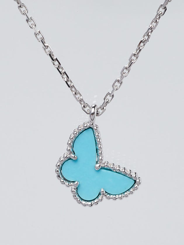 Van Cleef & Arpels 18k White Gold and Turquoise Sweet Alhambra Butterfly Pendant