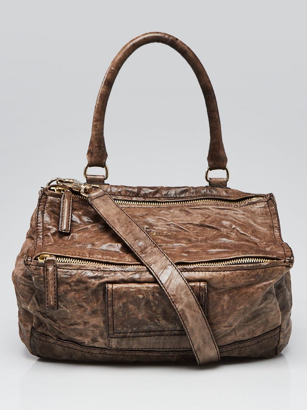 Givenchy Brown/Grey Wrinkled Sheepskin Leather Medium Pandora Bag