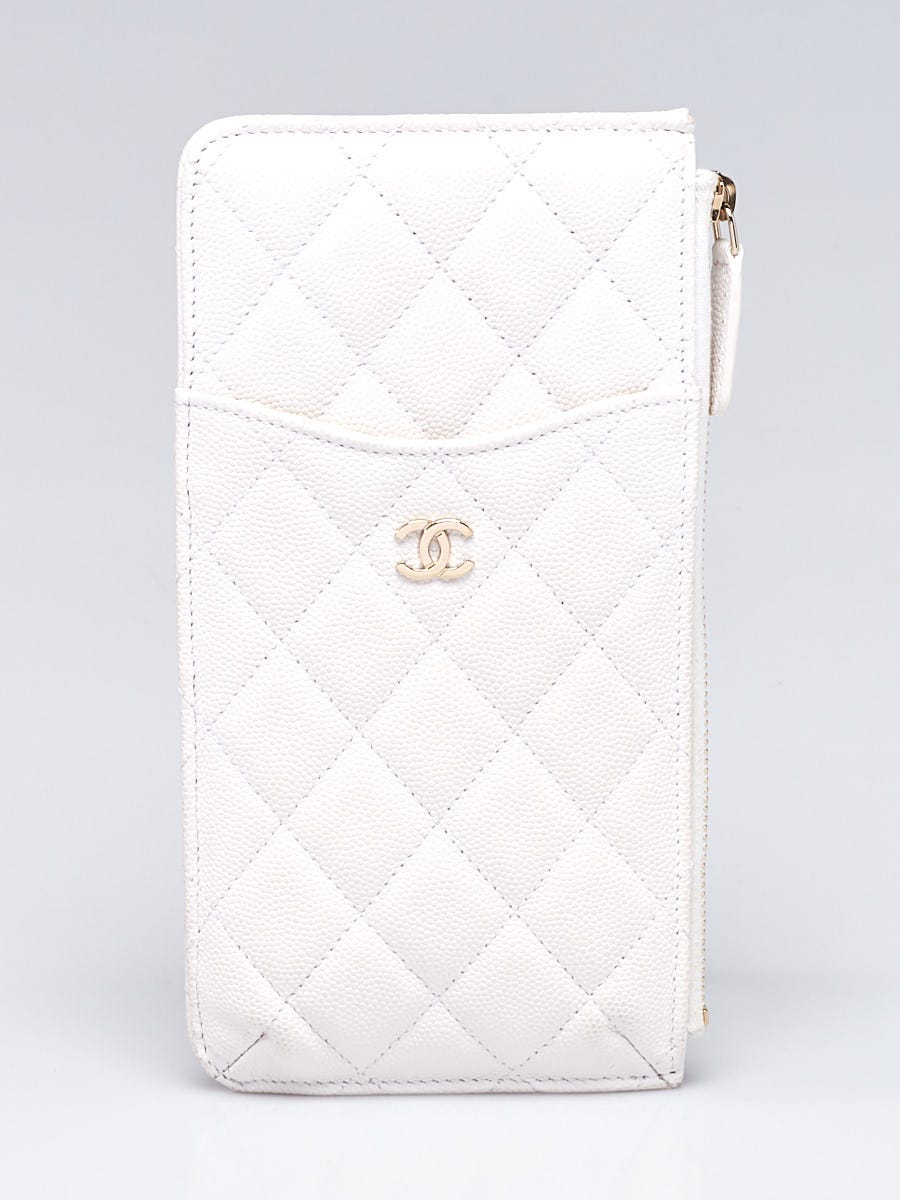 Chanel White Quilted Caviar Leather Classic iPhone Pouch - Yoogi's Closet