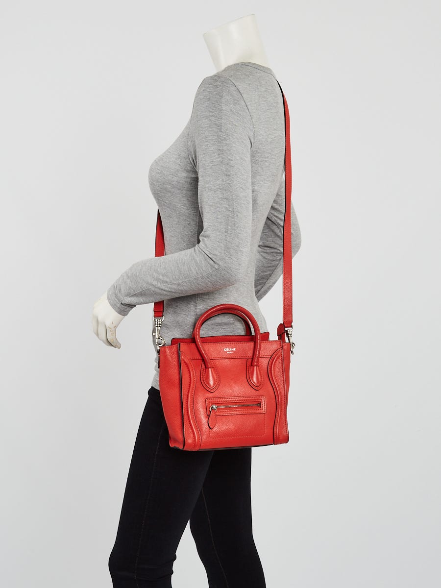 Celine Dark Orange Leather Nano Luggage Tote Bag