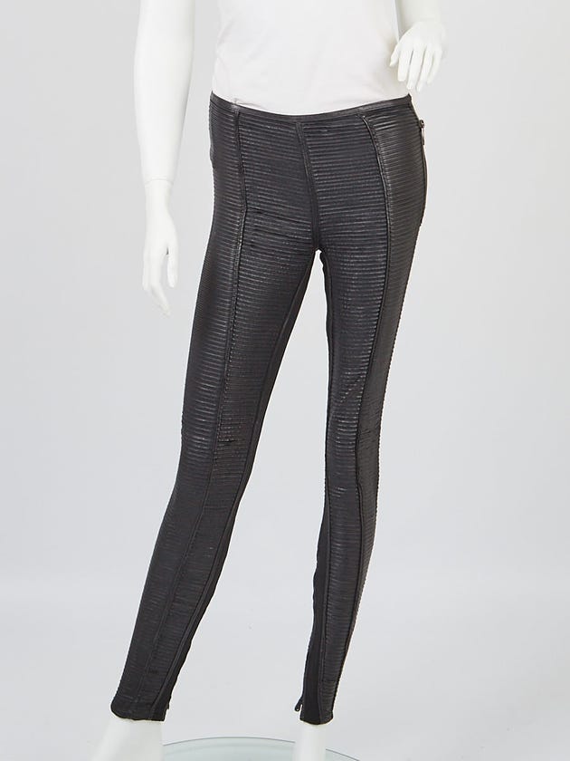 Burberry Black Leather Ribbed Stretch Leggings Size 6/40