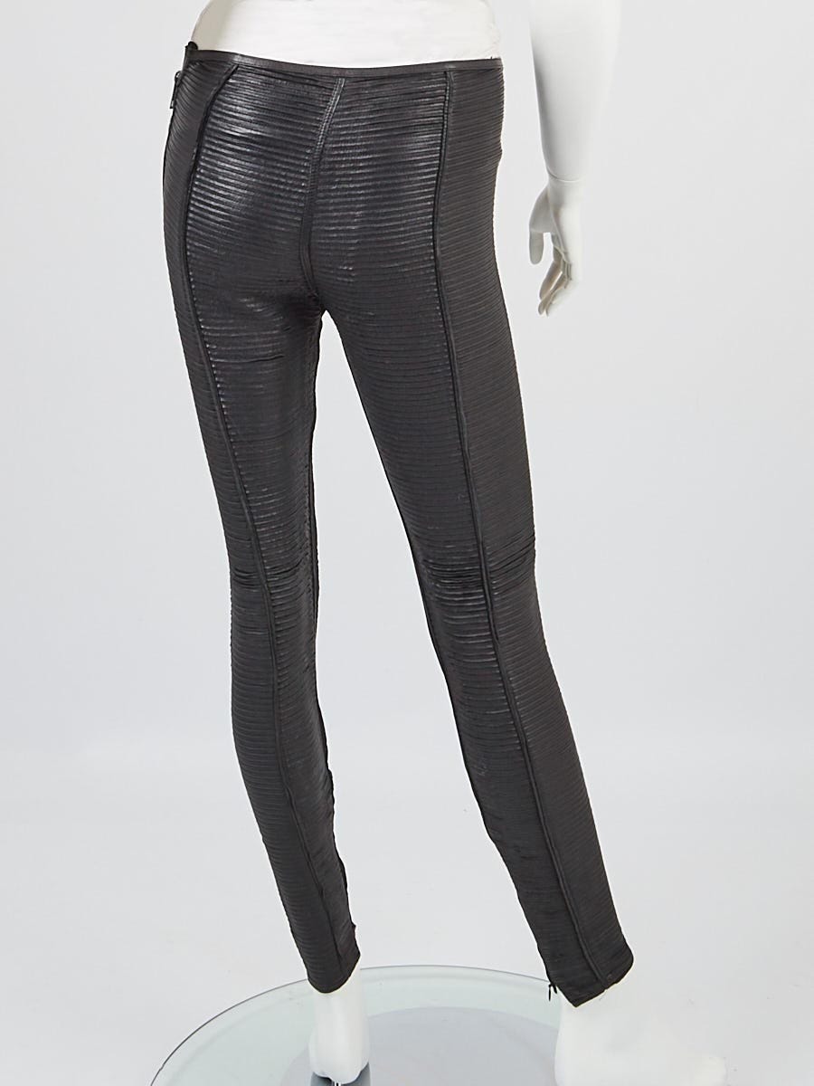 Burberry Black Leather Ribbed Stretch Leggings Size 6/40